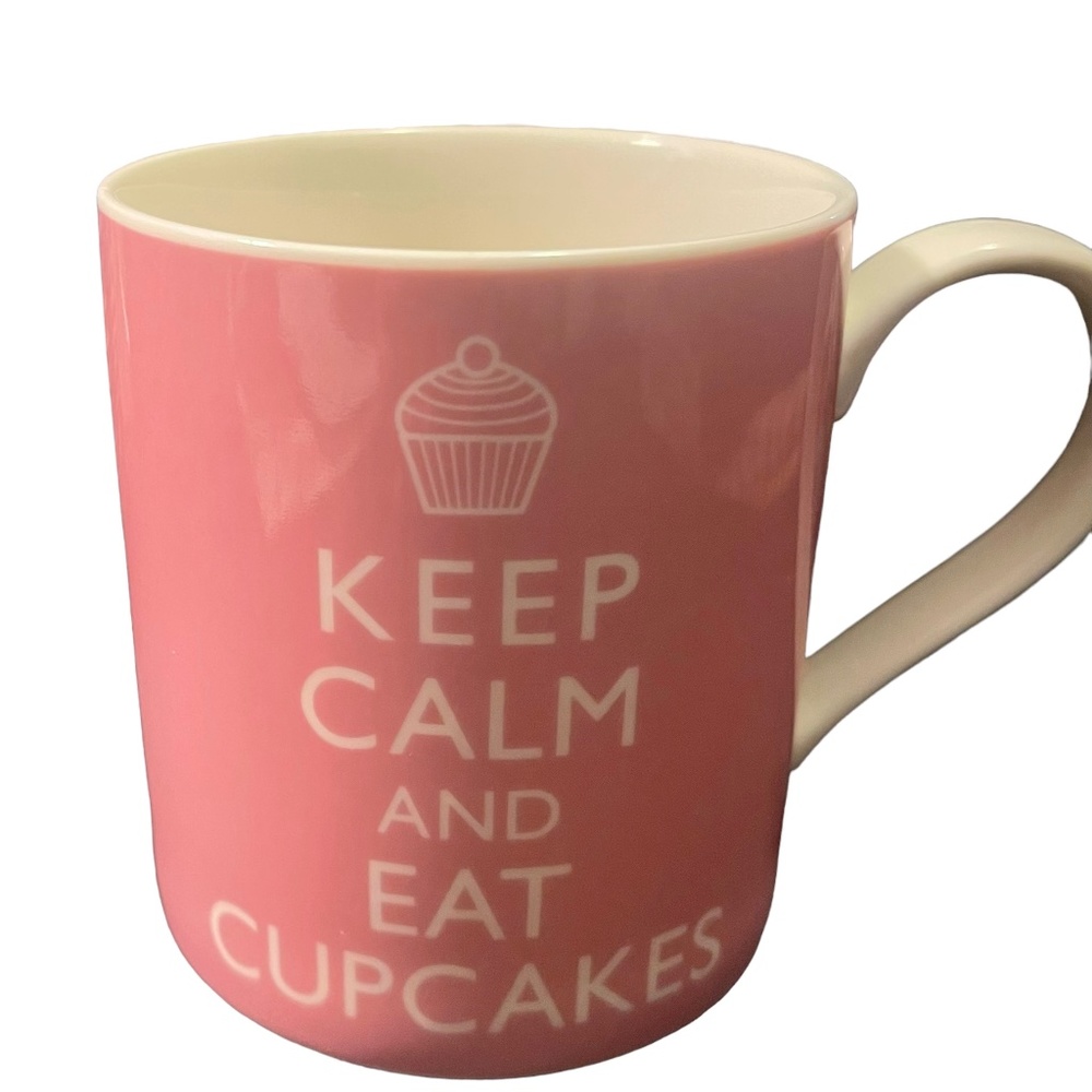 Kent Pottery KEEP CALM AND EAT CUPCAKES Coffee Mug Pink White
